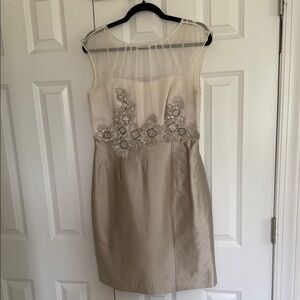 Kay Unger Cream and Silver Mini Dress